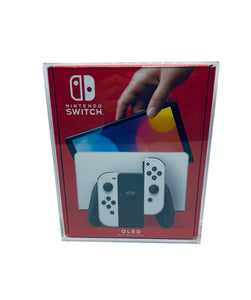 Nintendo Switch OLED Console Box Acrylic Case - UV PROTECTED Magnetic Lock Slide Lid Non-Slip Removable Feet