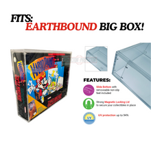 Load image into Gallery viewer, PRE-ORDER! ETA LATE OCTOBER! Super Nintendo SNES EARTHBOUND/MARIO PAINT Big Box Acrylic Case - UV PROTECTED Magnetic Lock Slide Lid Non-Slip Removable Feet