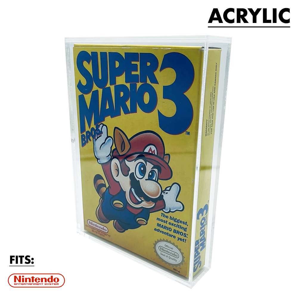 Nintendo Entertainment System NES Video Game Box UV PROTECTED Magnetic Lid Non Skid Removable Feet Acrylic Hard Case