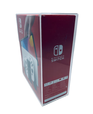 Nintendo Switch OLED Console Box Acrylic Case - UV PROTECTED Magnetic Lock Slide Lid Non-Slip Removable Feet